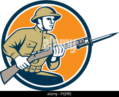 World War One Soldier American Retro Circle Stock Photo