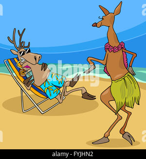 doe dancing hula cartoon illustration Stock Photo