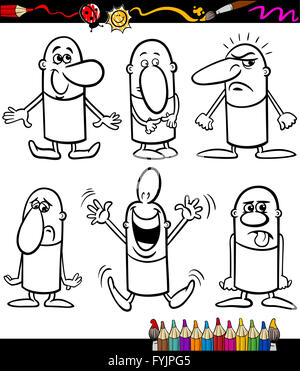 cartoon emotions set for coloring book Stock Photo