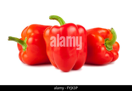 Three red sweet peppers Stock Photo