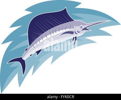 Sailfish Jumping Retro Style Stock Photo