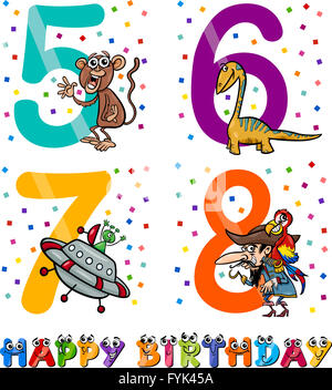 A cartoon illustration of a number seven with a birthday candle and ...