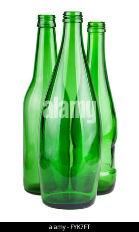 Three green empty bottles Stock Photo