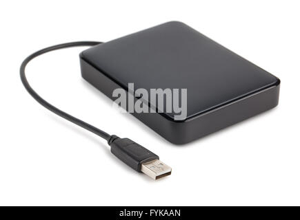 External hard disk with cable, isolated on white background. Small ...