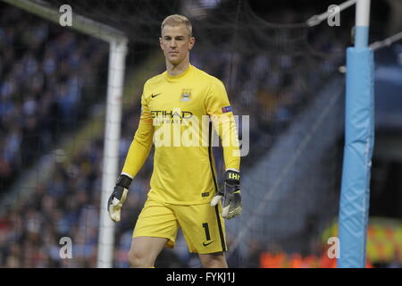 Manchester, UK. 26th April, 2016. Joe Hart of Manchester City in action during the semi final of the UEFA Champions League first leg between Manchester City and Real Madrid at the Etihad Stadium April 26, 2016 Manchester, England © Laurent Lairys / Agency Locevaphotos / Alamy Stock news