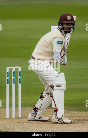 London, UK. 27 April 2016. Arun Harinath batting for Surrey on Day four of the ‘Spec-savers’ County Championship Division One match against Somerset at the Oval. David Rowe/Alamy Live news. Stock Photo