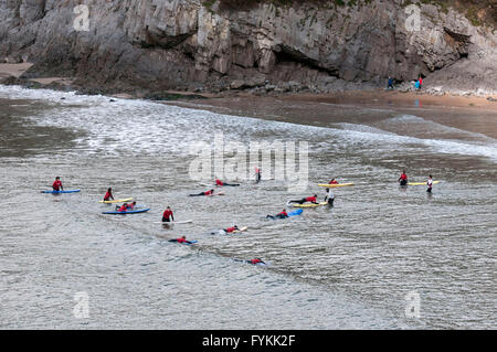 Caswell Bay near Swansea, UK. 27th April 2016. UK Weather: Surf school making the most of the sunshine at Caswell Bay near Swansea today Credit:  Phil Rees/Alamy Live News Stock Photo