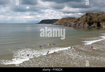 Caswell Bay near Swansea, UK. 27th April 2016. UK Weather: Surf school making the most of the sunshine at Caswell Bay near Swansea today Credit:  Phil Rees/Alamy Live News Stock Photo