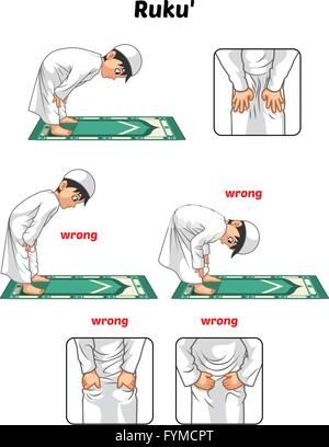 Muslim Prayer Position Guide Step by Step Perform by Boy Standing and ...