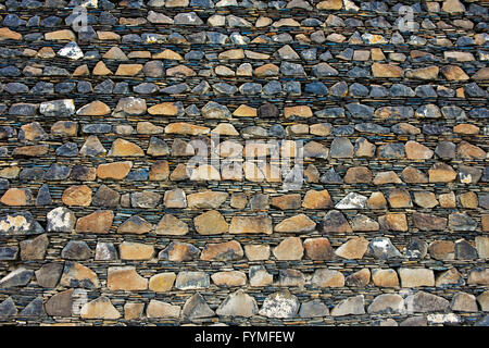 Detail of a wall of stacked ground volcanic stones and shale, Kitan fortress Khar Bukh Balgas,Dashinchilen,Bulgan Aimag,Mongolia Stock Photo