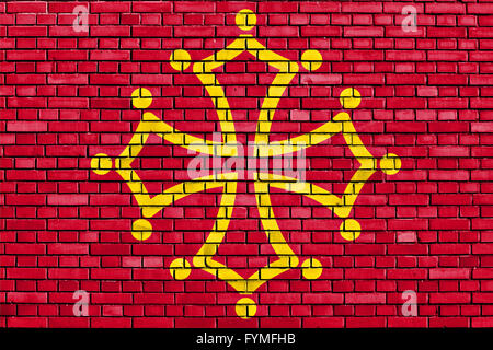 flag of Midi-Pyrenees painted on brick wall Stock Photo