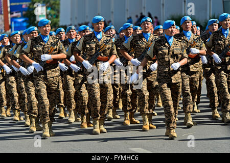 Parade of a UN Blue Helmets battalion, Ulaanbaatar, Mongolia Stock Photo