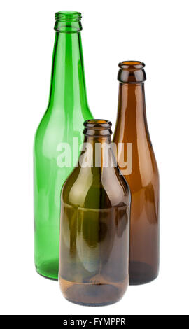 Green and brown empty bottles without labels Stock Photo