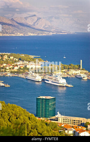 Split harbor and Biokovo mountain view Stock Photo