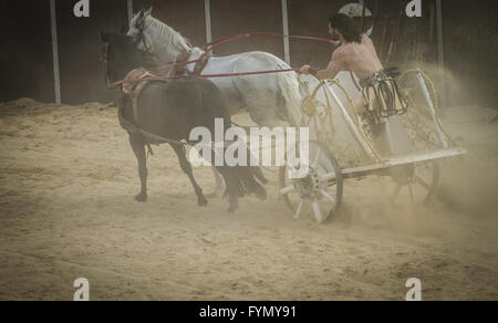 chariot race in a Roman circus, gladiators and slaves fighting Stock Photo