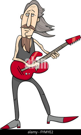 Cartoon Illustration of Old Rock Man Musician with Electric Guitar ...