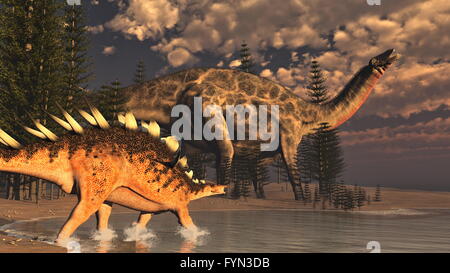 Dicraeosaurus and kentrosaurus dinosaurs - 3D render Stock Photo