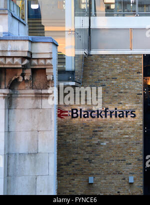 London, UK - April 23, 2017 - Blackfriars national rail station, the only station to have platforms that span the river Thames. Stock Photo