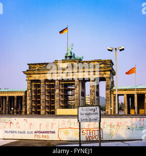 August 1986, Berlin Wall and Brandenburg Gate in East Berlin, West Berlin side, Germany, Europe, Stock Photo