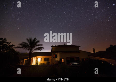 Starry sky over the spanish house in Mallorca Stock Photo