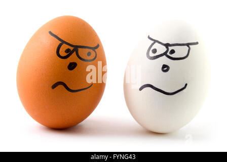 different eggs are arguing Stock Photo