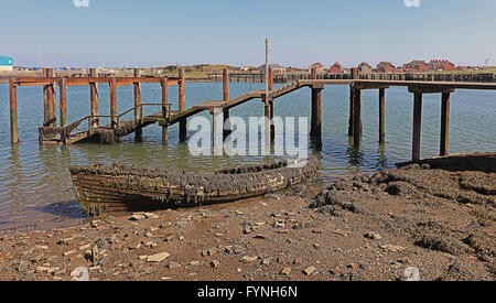 Old boat of the past Blyth harbour. Northumberland Stock Photo