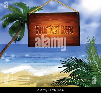 Tropical Beach Bar Wood Board Signpos Stock Vector