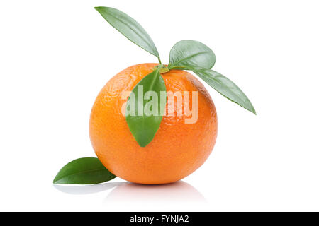 Blood orange fruit with leaves isolated on a white background Stock Photo