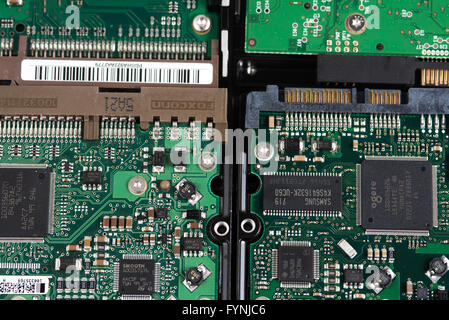 Hard Disk Drive Circuitry Close-up / Close-up of the circuitry on the back of internal hard disk drives. Stock Photo