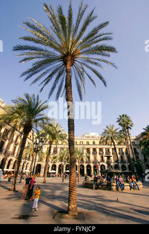 Placa Reial, Piaza Real, Plaza Reial, Royal Plaza, Barri Gotic, Barcelona, Catalonia, Spain Stock Photo