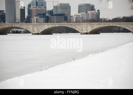 WASHINGTON DC, USA - WASHINGTON DC, United States - The area around the Tidal Basin and West Potomac Park in the aftermath of Washington DC's blizzard of January 2016, dubbed by the locals as Snowzilla. Stock Photo