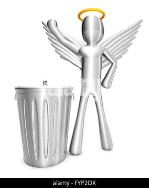 Cartoon Angel with Trash Can Stock Photo