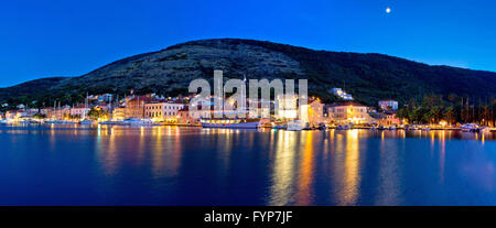 Blue evening in Vis town panoramic Stock Photo
