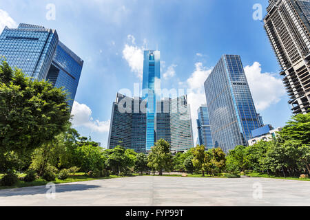 modern square and skyscrapers under blue sky Stock Photo - Alamy