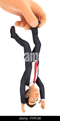 3d big hand catching businessman by foot, isolated white background Stock Photo