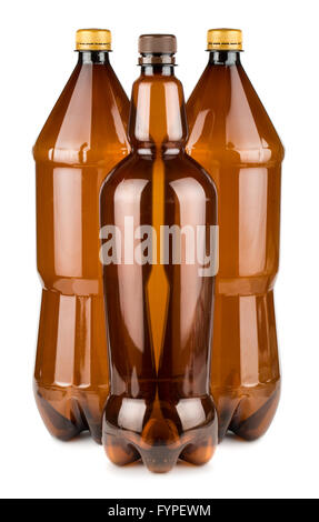 Three brown empty plastic bottles Stock Photo