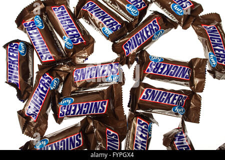 Winneconne, WI -4 Nov 2015:  Snickers fun size candy bars. Stock Photo