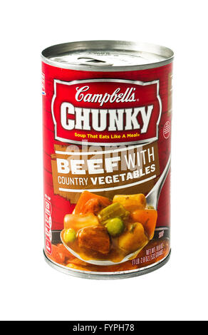 Winneconne, WI - 5 February 2015:  Can of Campbell's Chunky Beef with Country Vegetables soup. Stock Photo
