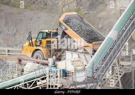 Stone aggregates being mined at Haughmond Quarry, near Shrewsbury, Shropshire, UK. Stock Photo