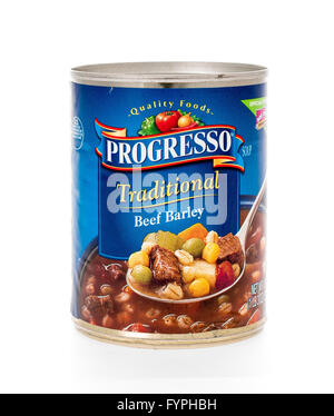Winneconne, WI - 7 February 2015:  Can of Progresso Traditional Beef Barley soup. Stock Photo