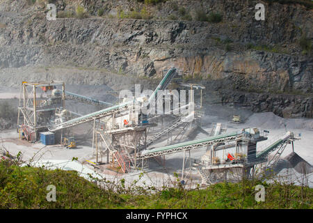 Stone aggregates being mined at Haughmond Quarry, near Shrewsbury, Shropshire, UK. Stock Photo