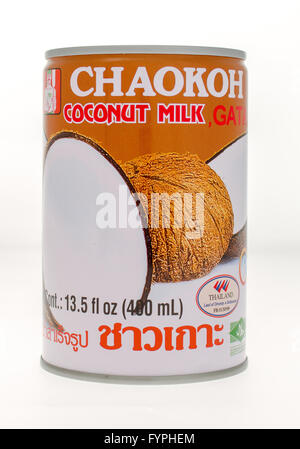 Winneconne, WI - 14 Jan 2016:  Can of Chaokoh cocnut milk from Thailand. Stock Photo