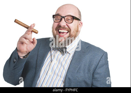 Laughing man with a cigar. Stock Photo