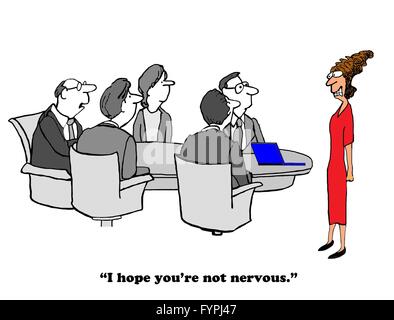 Business cartoon about being very nervous while giving a presentation. Stock Photo