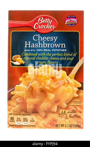 Winneconne, WI - 26 Nov 2015: Box of cheesy hashbrown mady by Betty Crocker Stock Photo