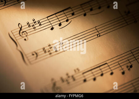 Sheet music detail, notation from a composition over 100 years old. Stock Photo