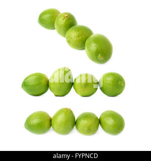 Four limes fruits composition isolated over the white background, set of three different foreshortenings Stock Photo