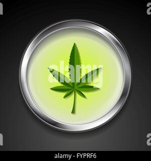 Cannabis icon on metal button Stock Photo