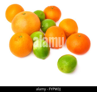 Surface covered with citrus fruits over white isolated background Stock Photo