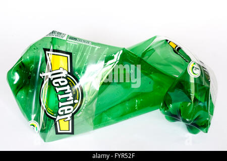 In France, Perrier mineral water is now sold in plastic bottles. Stock Photo